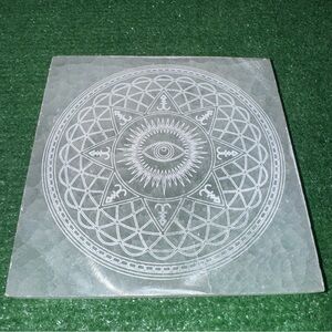 798g Natural Selenite “Charging” Slab with engravings